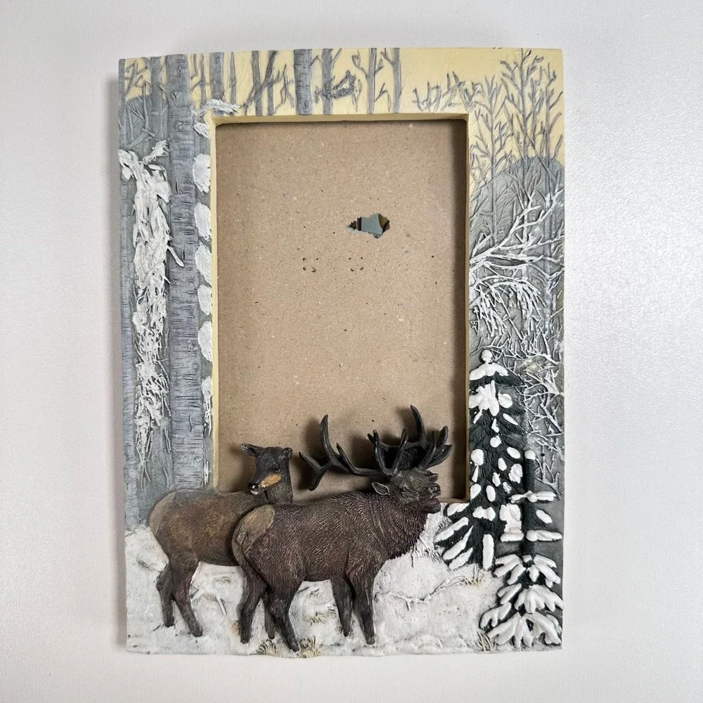 Vintage Elk Deer Picture Frame 4x6 Brown Rustic Cabin‎ Lodge Decor 3D